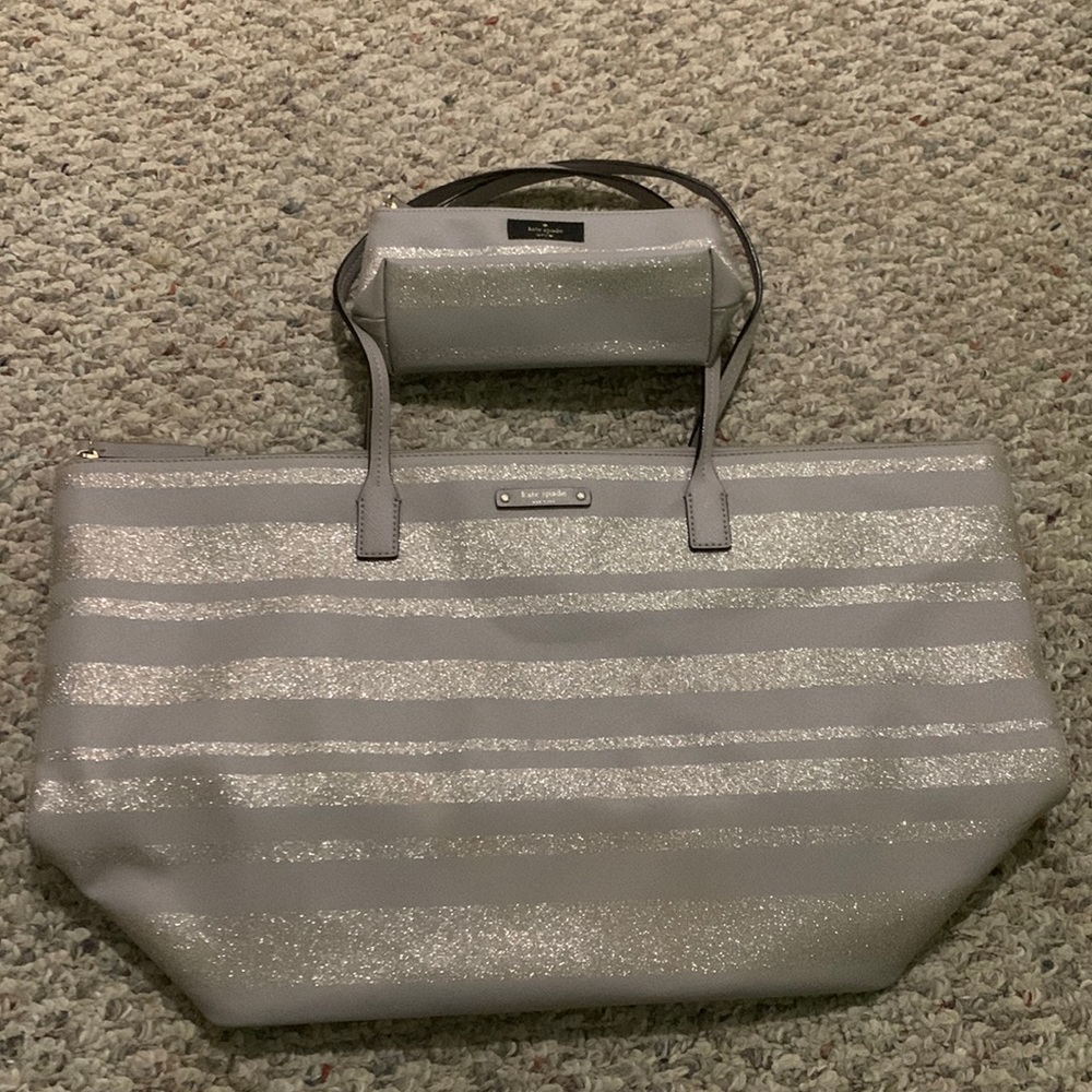 Kate spade Silver glitter purse with matching pouch.